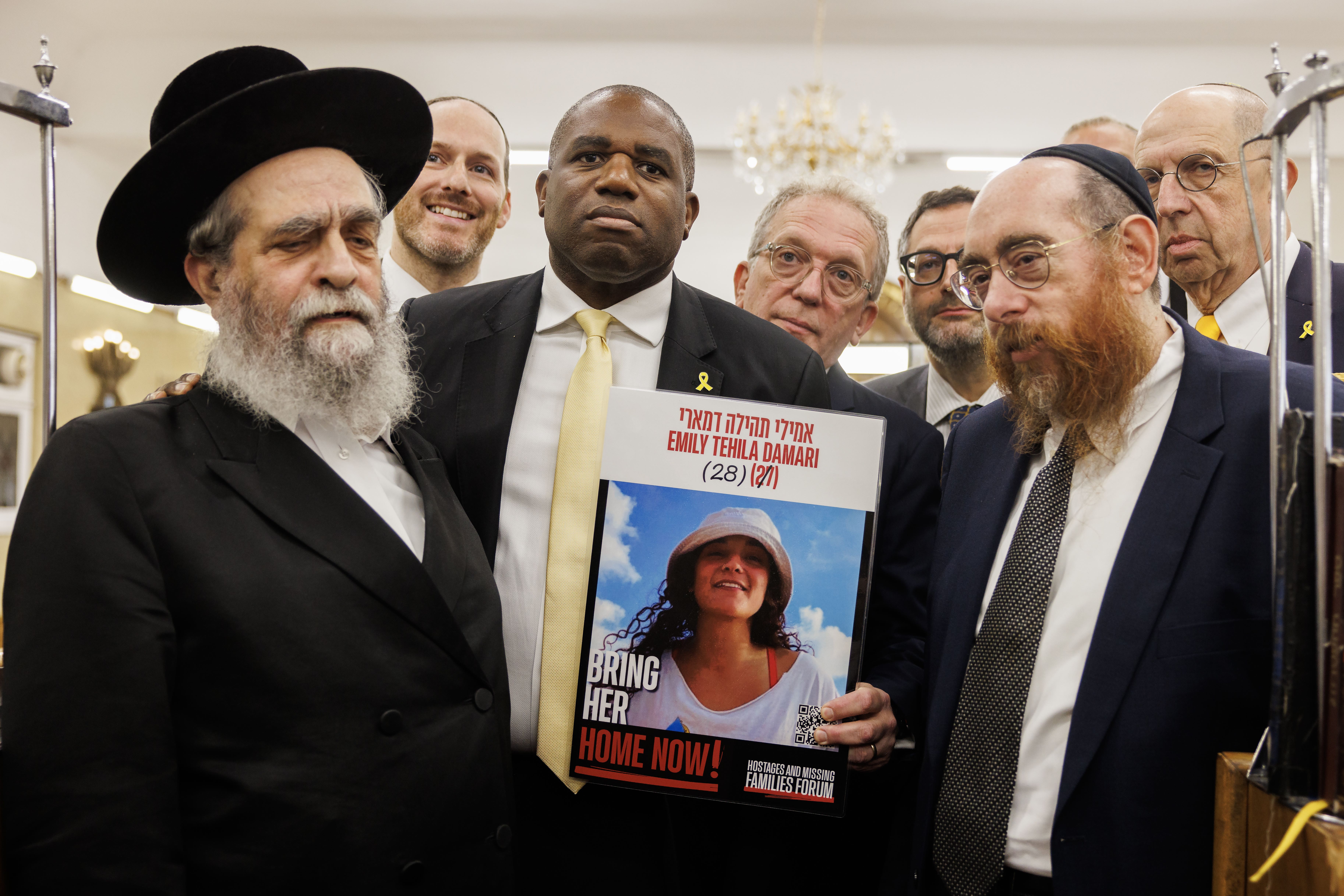 Foreign Secretary David Lammy (centre left) with members of the Jewish community at South Tottenham Synagogue in London (Dan Kitwood/PA)