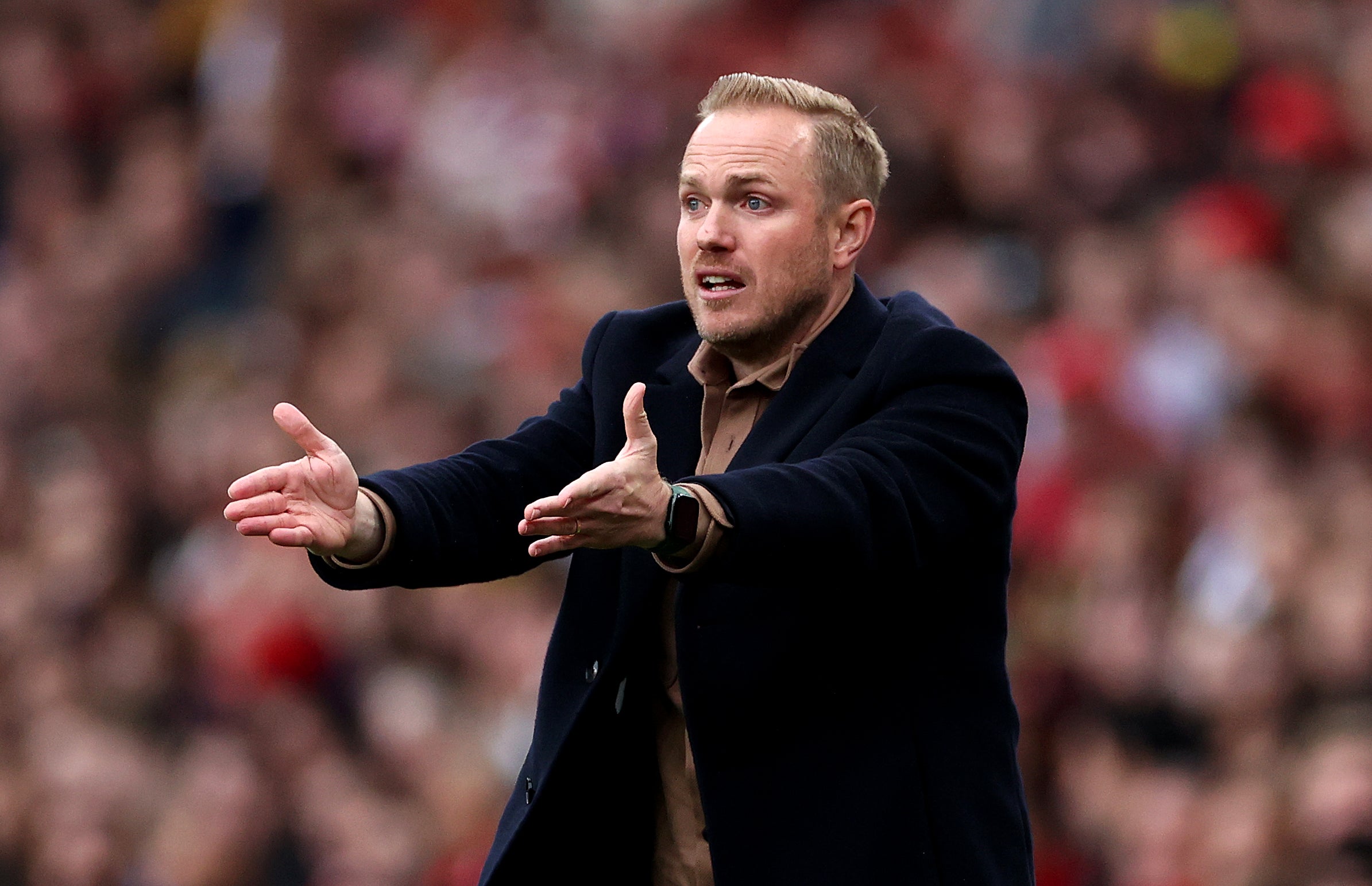 Jonas Eidevall reacts during Arsenal’s 0-0 draw at home to Everton