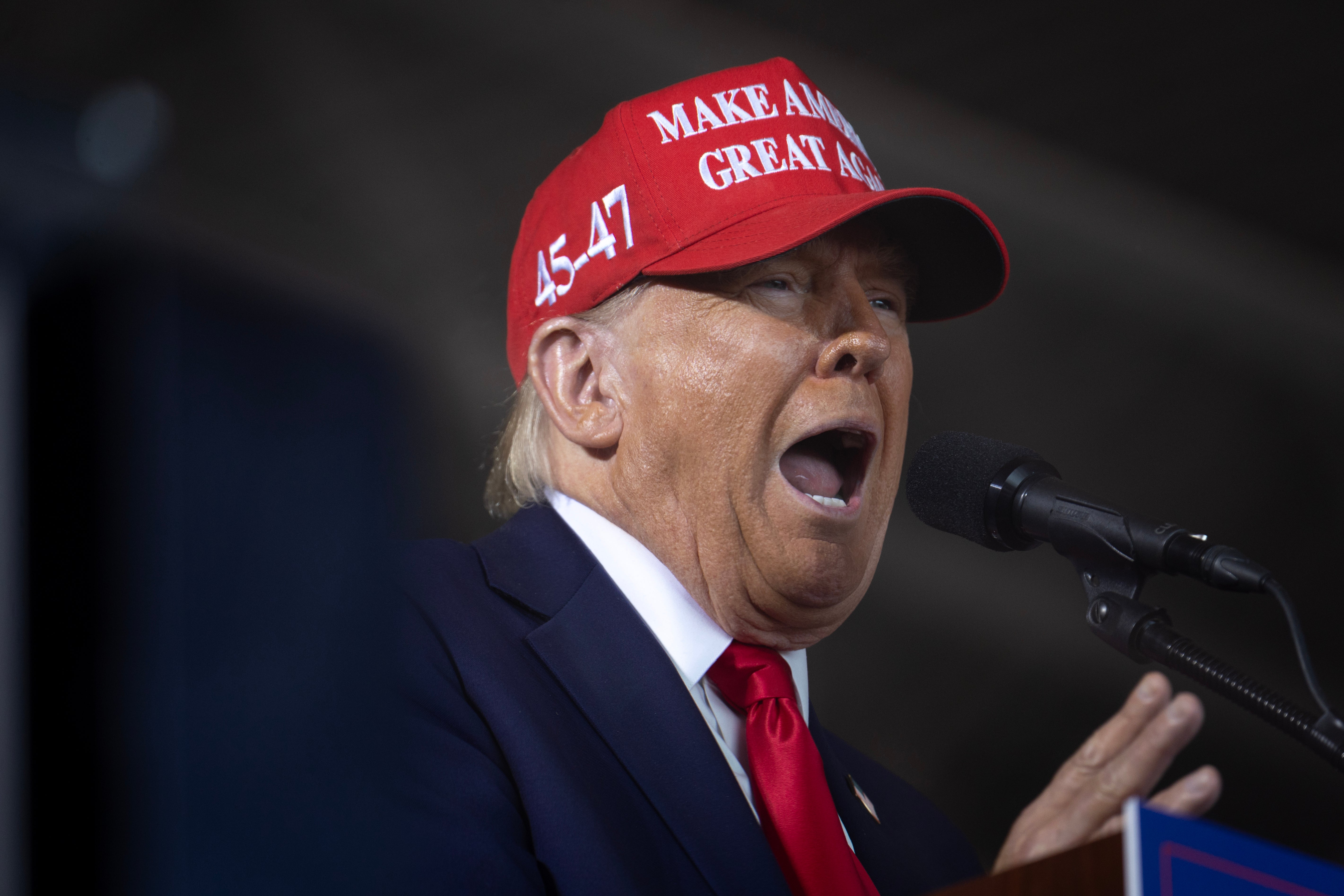 Republican presidential nominee, former President Donald Trump, speaks during a rally at Dodge County Airport. More questions are emerging about his age as his speeches get longer and more rambling