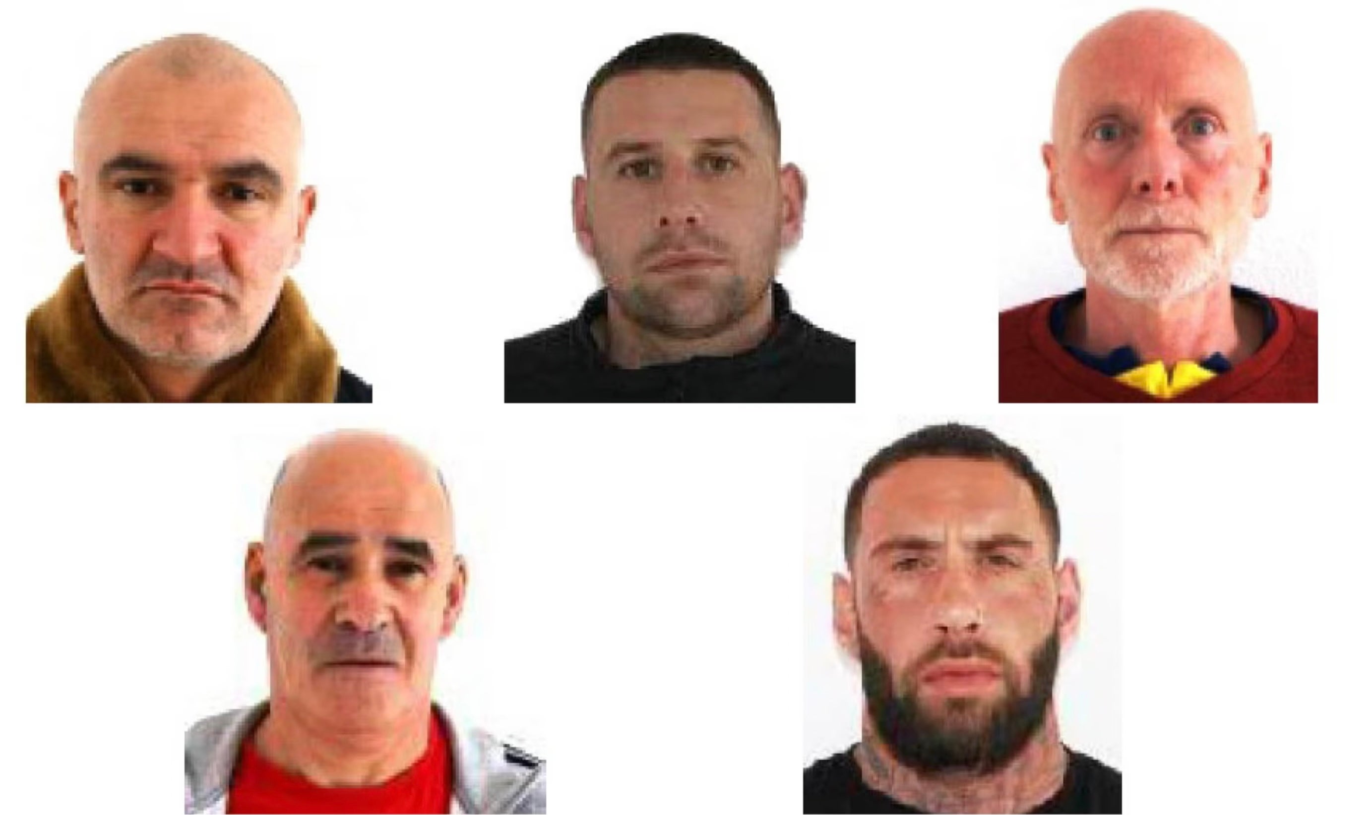 The five men reported to have escaped from the Vale de Judeus prison, clockwise from top left: Shergili Fargiani, 42, from Georgia; Mark Roscaleer, 37, UK; Rodolfo Lohrmann, 61, Argentina; Fabio Loureiro, 34, Portugal; Fernando Ferreira, 63, Portugal. Photograph: National union of prison guards, Portugal