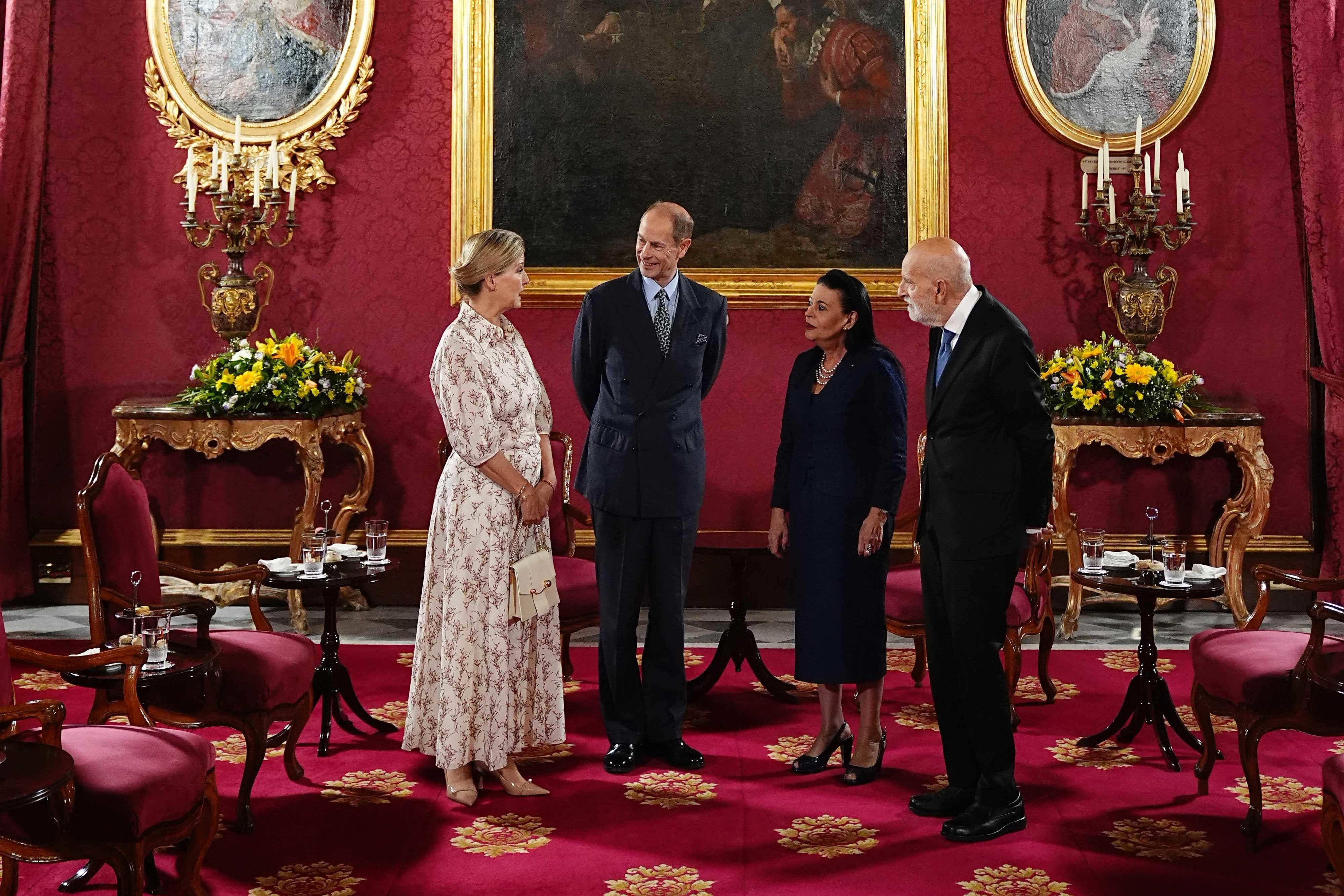 Edward and Sophie, left, are on a four-day visit to the island (Aaron Chown/PA)