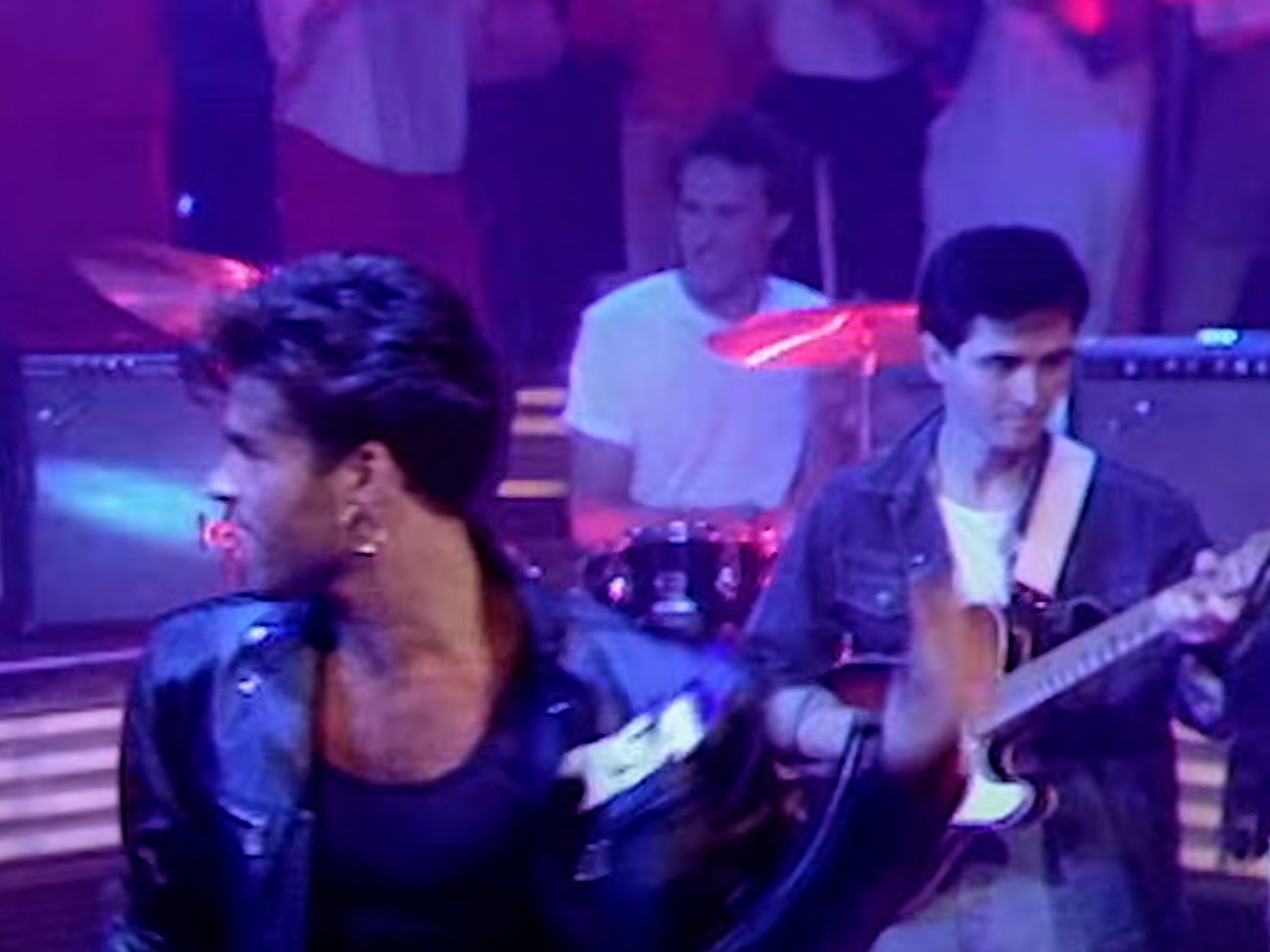 George Michael on ‘Top of the Pops’ in 1986 (with Hugh Burns on right)