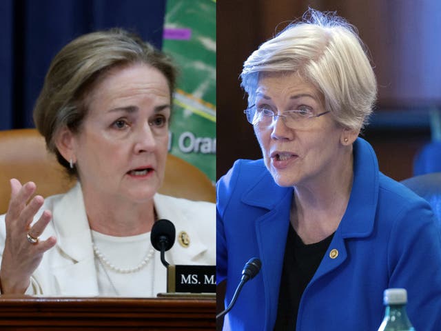 <p>Pennsylvania representative Madeline Dean, left, and Massachusetts senator Elizabeth Warren, right, have written to three US food and drink giants about ‘shrinkflation'</p>