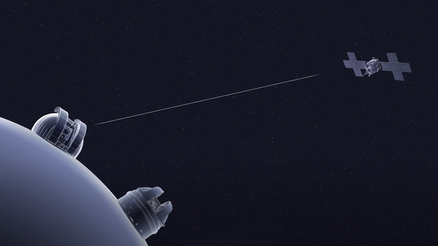 <p>NASA’s Psyche spacecraft is depicted receiving a laser signal from the Deep Space Optical Communications uplink ground station at JPL’s Table Mountain Facility in this artist’s concept</p>