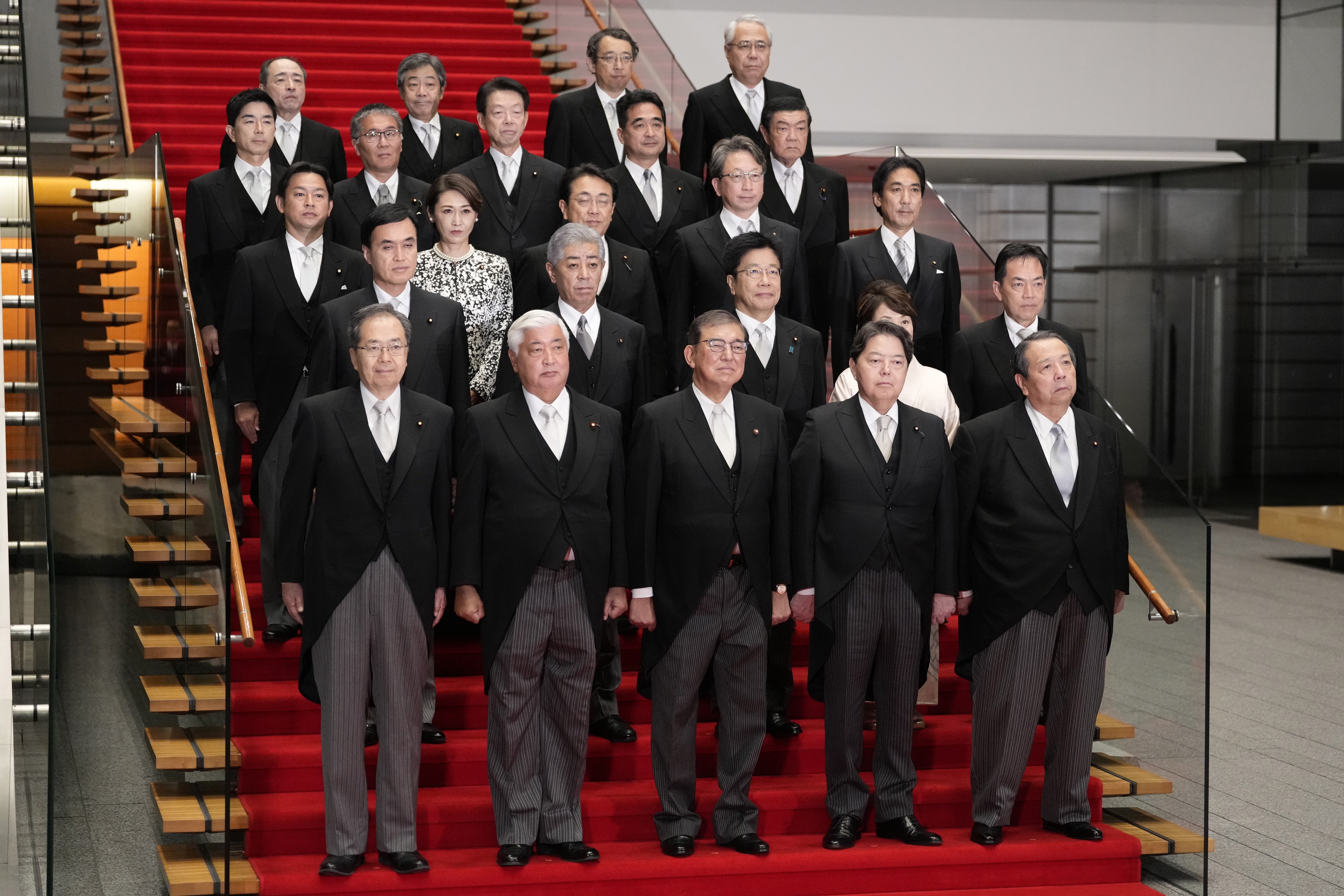 Japan’s premier  curate  Shigeru Ishiba (front C) and his furniture  ministers be  a photograph  league   astatine  Mr Ishiba’s residence successful  Tokyo, Japan connected  1 October 2024