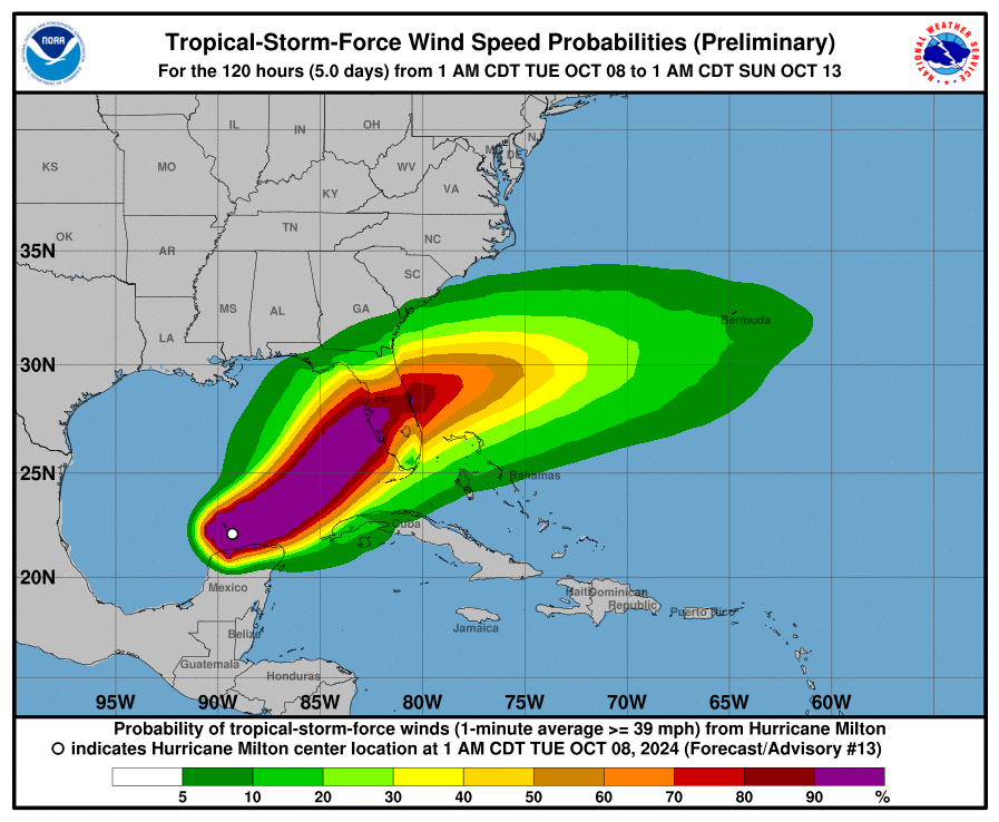 Milton is expected to make landfall on Wednesday evening after weakening from a Category 5 to Category 4 hurricane