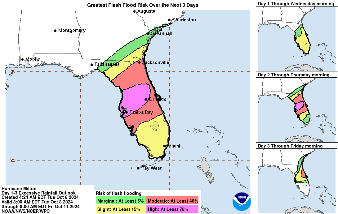 Rischio di inondazioni improvvise in alcune parti della Florida, con il Sunshine State che prevede fino a 18 pollici di pioggia