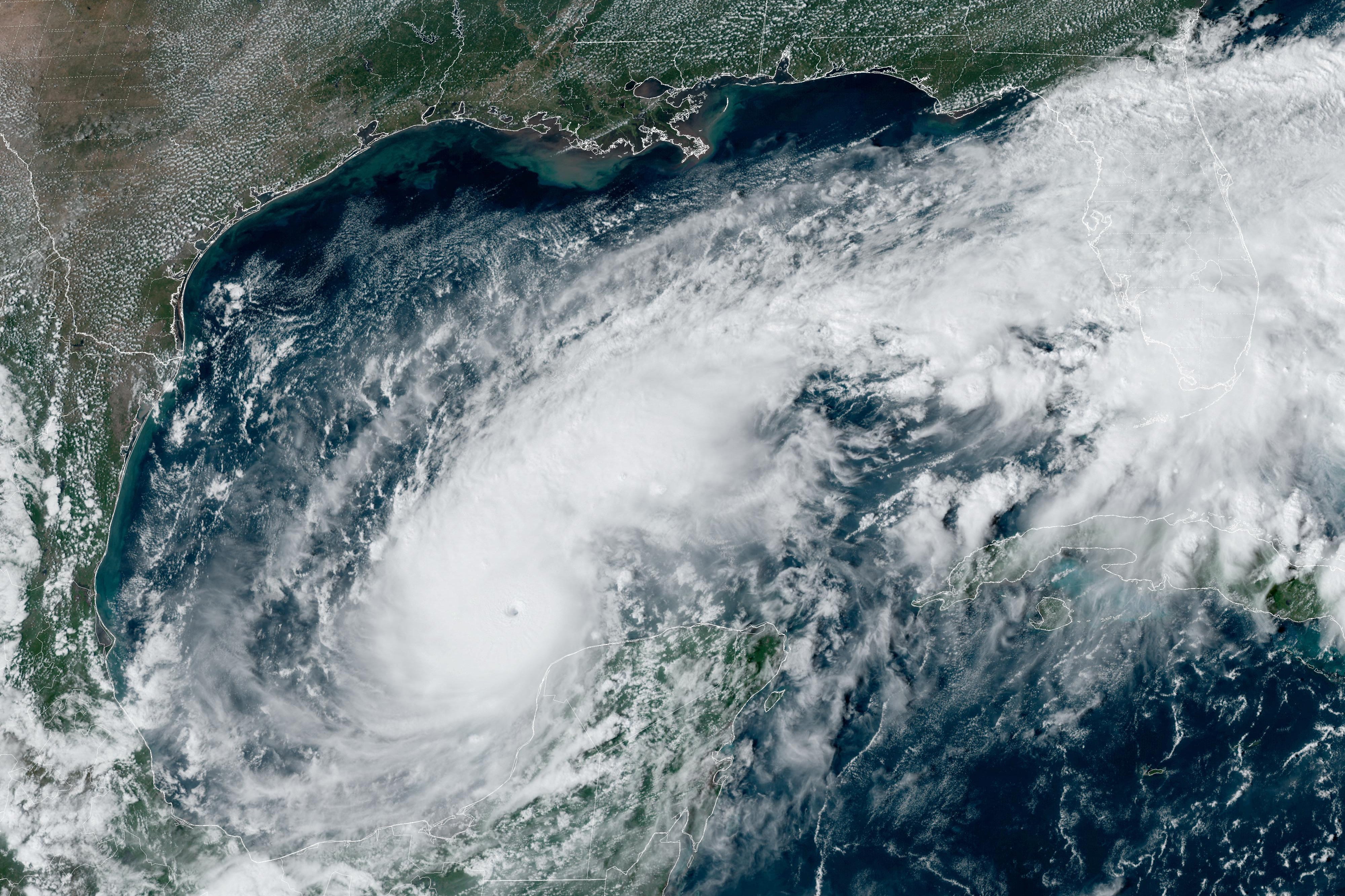 National Oceanic and Atmospheric Administration and the Regional and Mesoscale Meteorology Branch shows hurricane Milton churning over the Gulf of Mexico on Monday