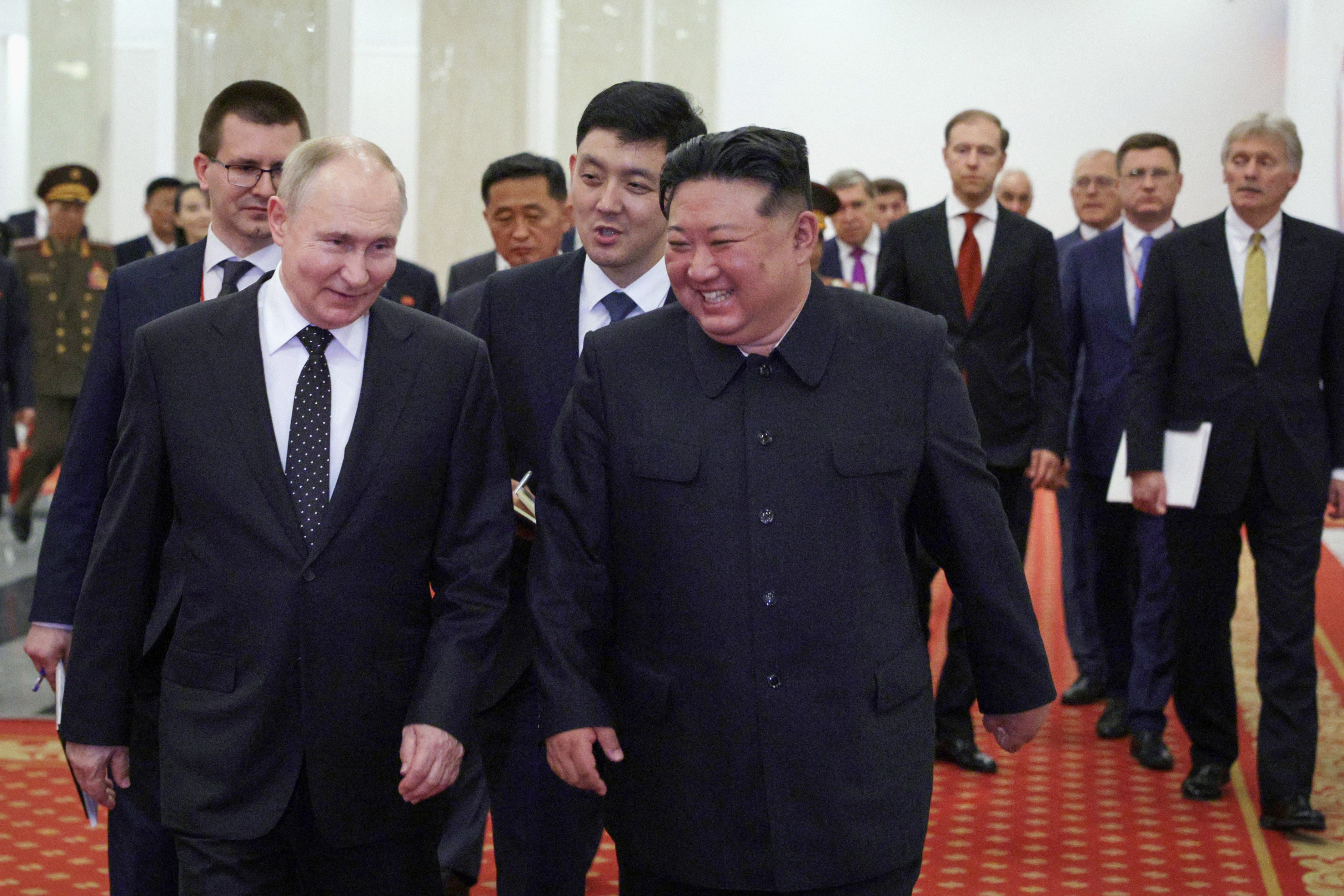 Vladimir Putin and Kim Jong-un attend a concert in Pyongyang in June