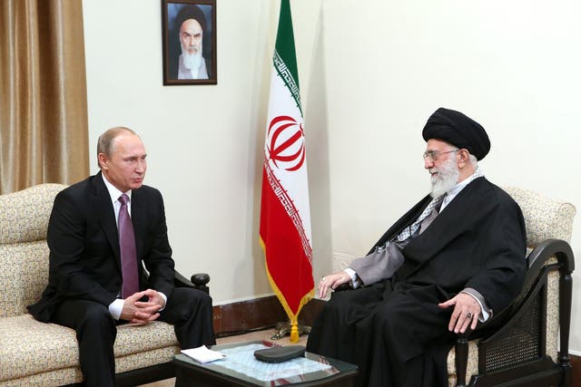 <p>Russian president Vladimir Putin meets with Iran’s supreme leader Ayatollah Ali Khamenei in Tehran  </p>