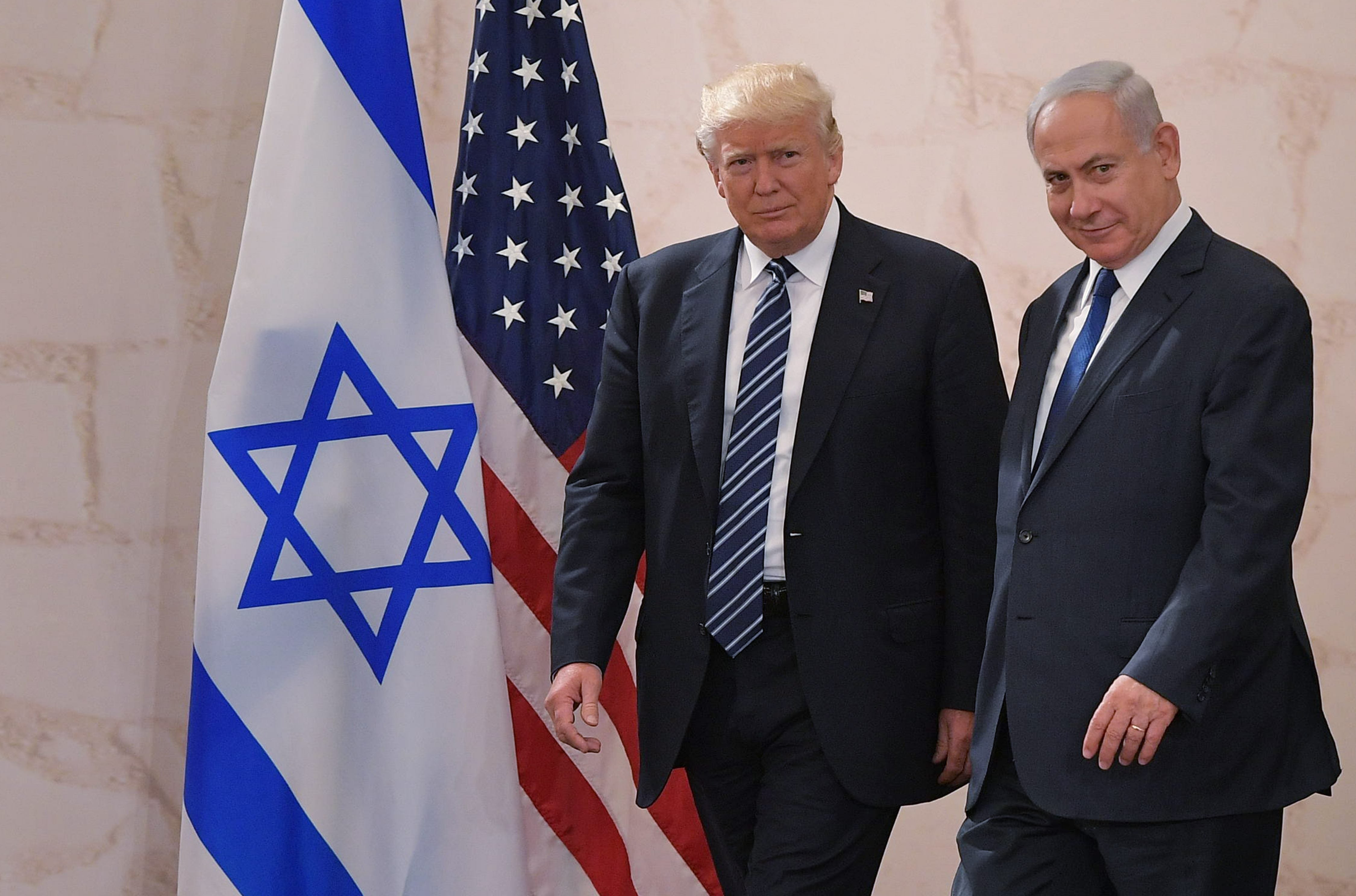 US President Donald Trump (L) arrives at the Israel Museum to speak in Jerusalem on May 23, 2017