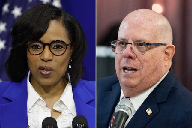 <p>Angela Alsobrooks and Larry Hogan are vying for Maryland’s open Senate seat </p>