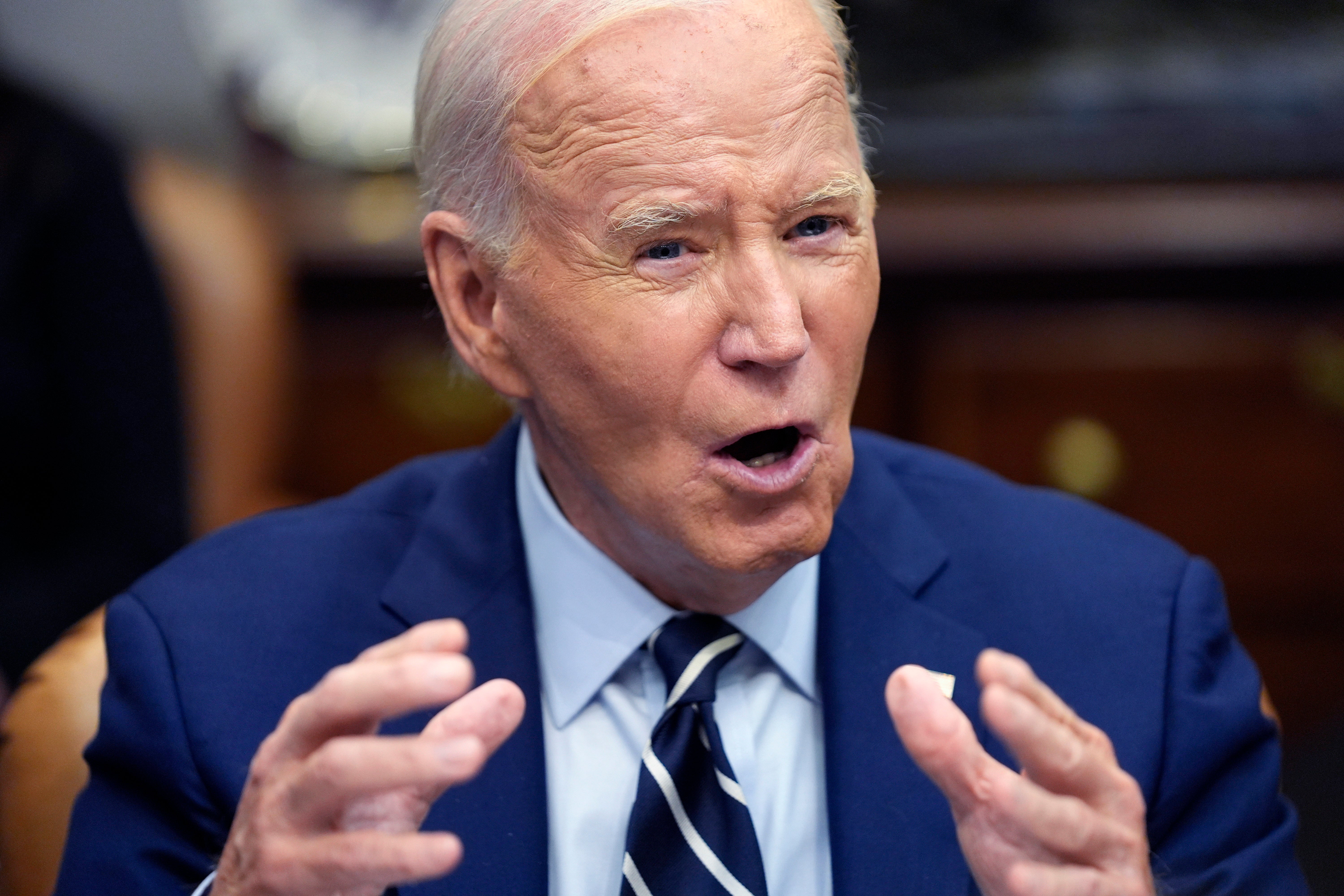 President Joe Biden delivers remarks on the federal government's response to Hurricane Helene and preparations for Hurricane Milton in the Roosevelt Room of the White House