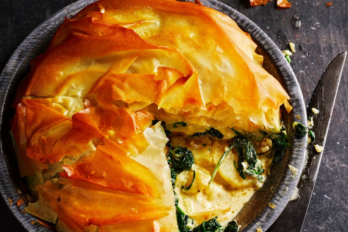 Rick Stein’s cheese, potato and spinach filo pie recipe