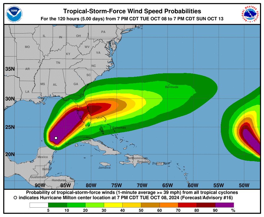 Milton’s wind speeds as it’s expected to make landfall on Wednesday evening or Thursday morning as its anticipated to weaken