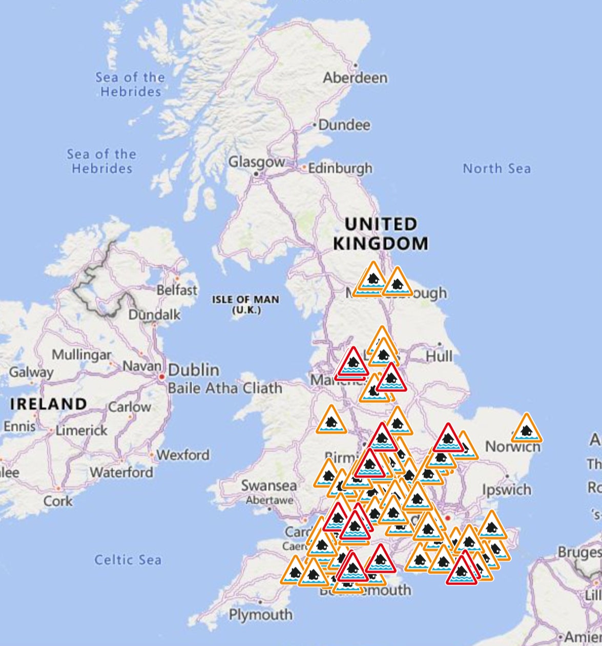 Flooding alerts in place across England on Wednesday