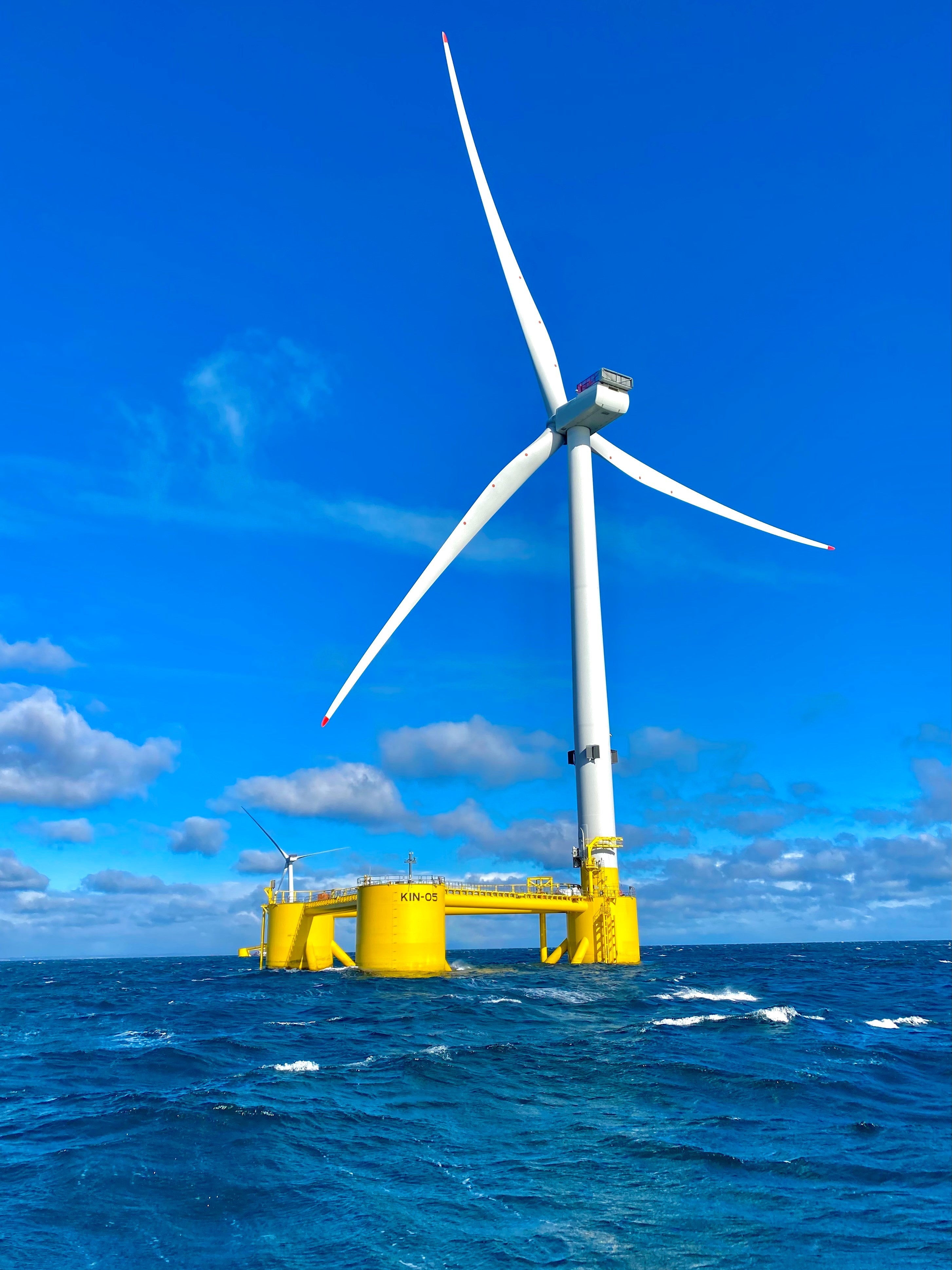 A floating offshore wind turbine off Kincardine in Scotland (Blue Gem Wind/PA)