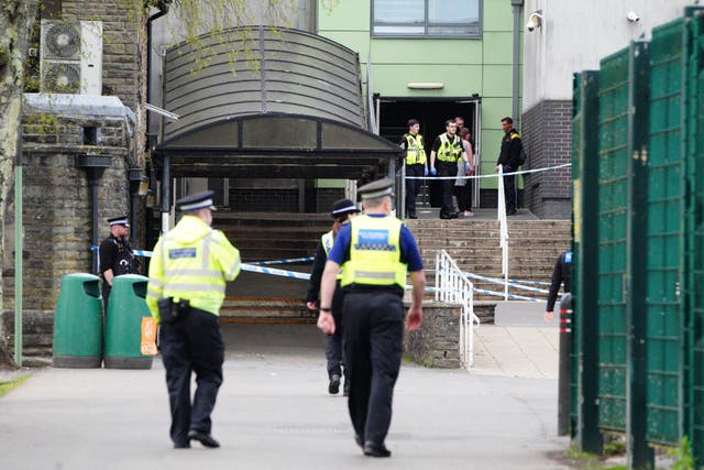 Police at Amman Valley school, in Ammanford, Carmarthenshire (Ben Birchall/PA)