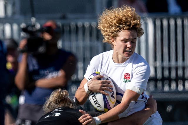 <p>England’s Ellie Kildunne is tackled by New Zealand’s Kaipo Olsen-Baker</p>