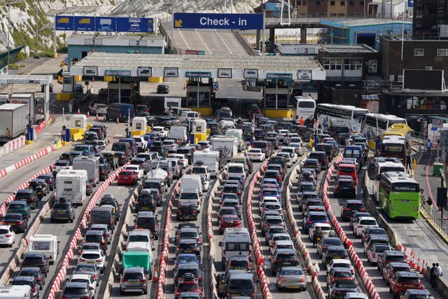 <p>Queues of cars at the Port of Dover</p>
