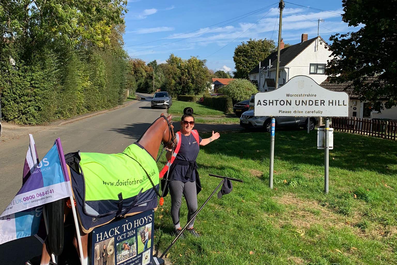 Emma Webb walked 150 miles while pulling a 175lb resin horse called Miles, in memory of her daughter Brodie, who died from suicide at the age of 16 (Emma Webb/PA)