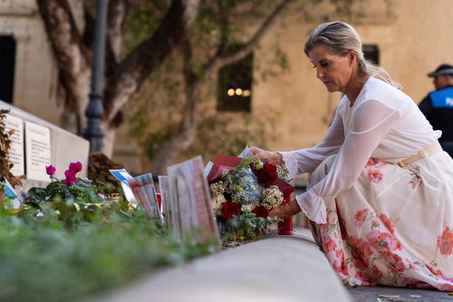 The Duchess of Edinburgh laid flowers to honour Daphne Caruana Galizia (Aaron Chown/PA)