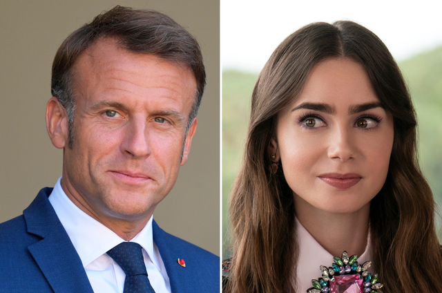 <p>Emmanuel Macron and Lily Collins in ‘Emily in Paris’</p>