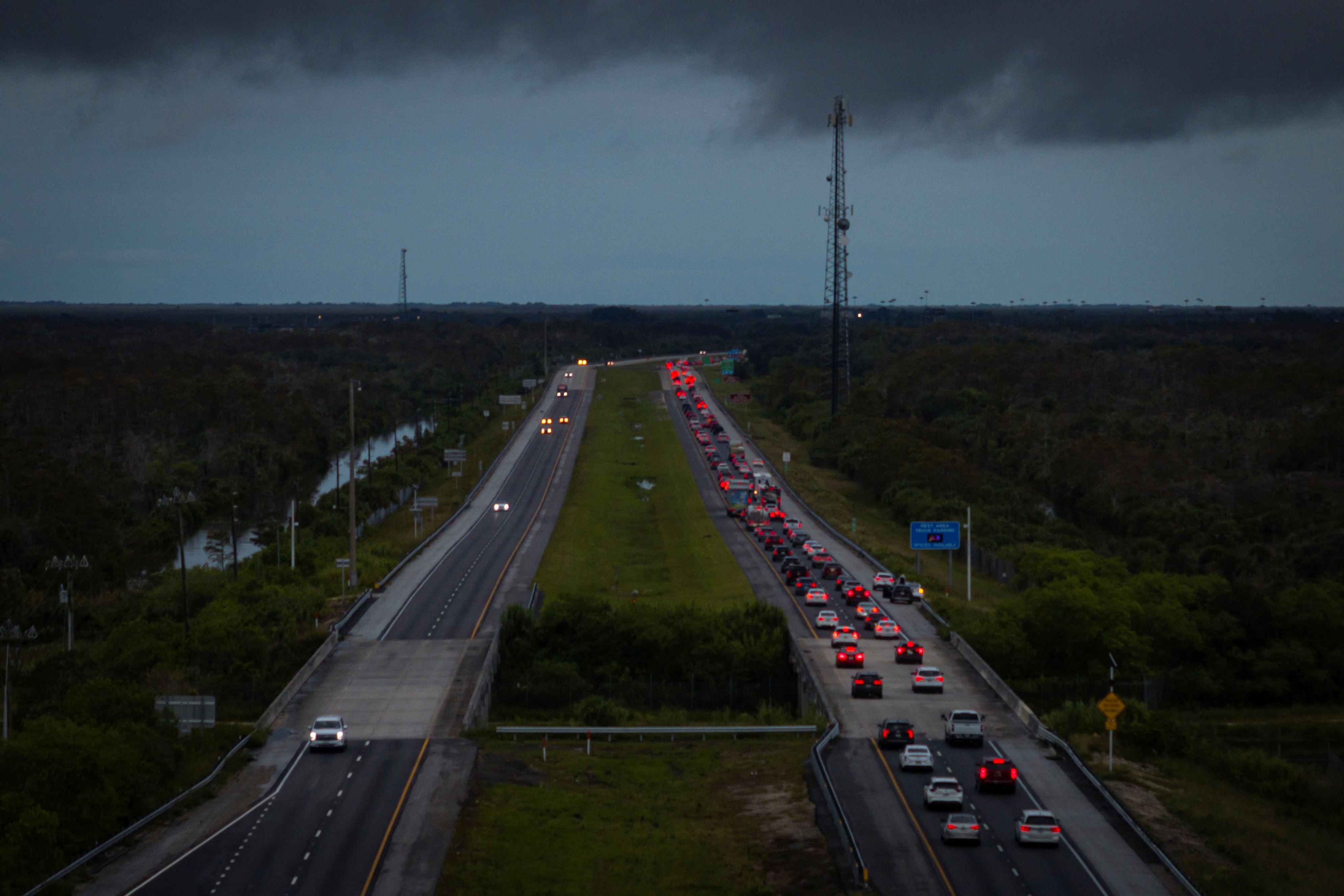 Florida residents head east, fleeing the West Coast on Interstate 75 as Hurricane Milton approaches the state