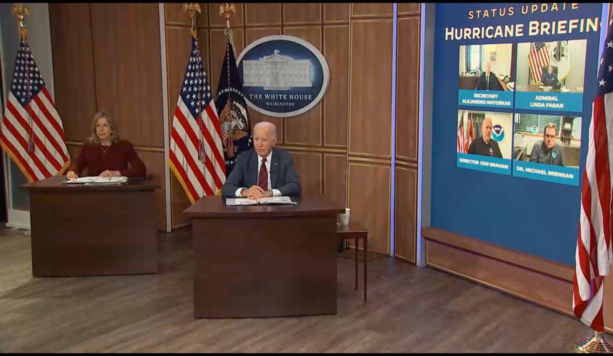 President Biden during a briefing on hurricane relief efforts at the White House on October 9