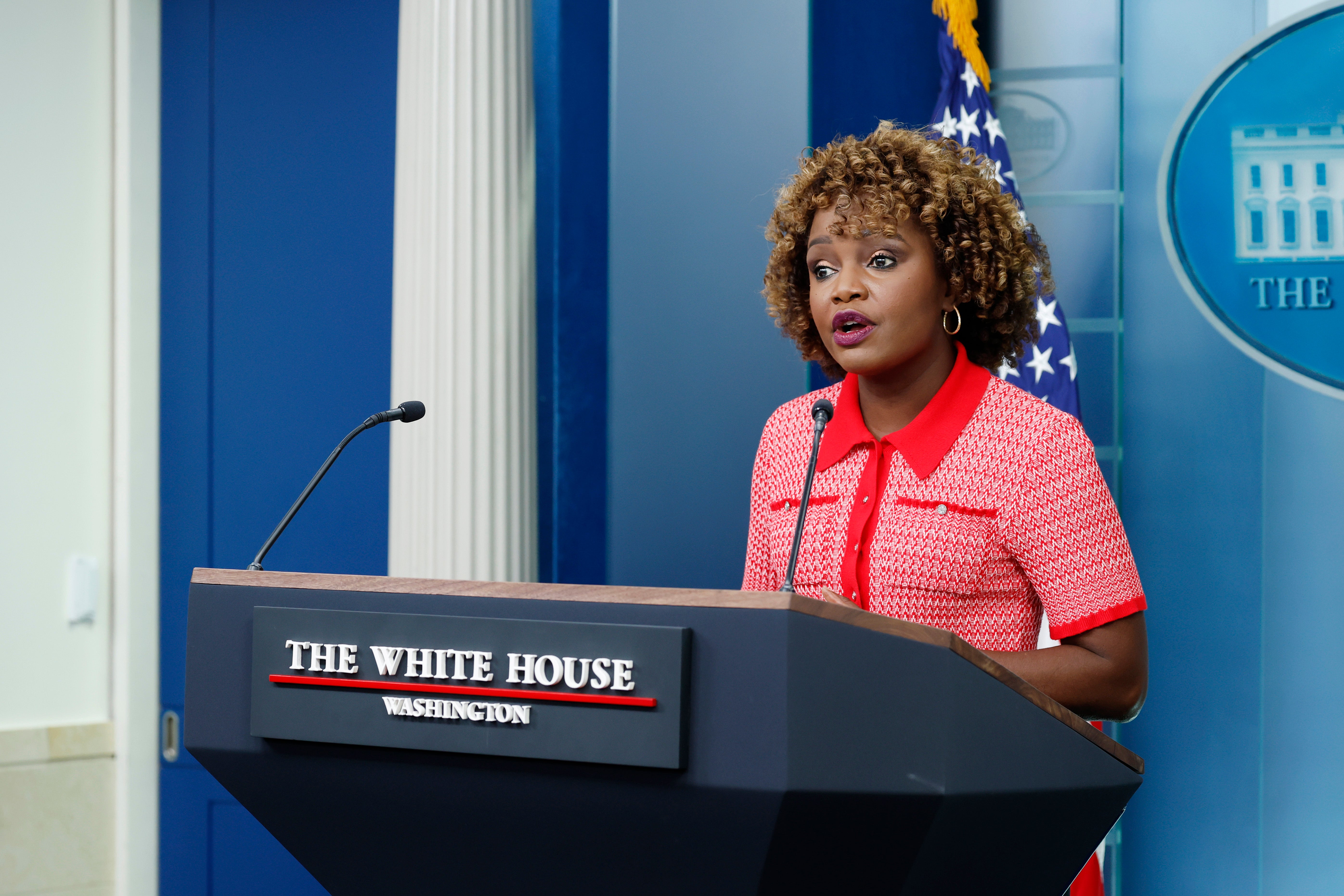 White House Press Secretary Karine Jean-Pierre briefs reporters on October 9.