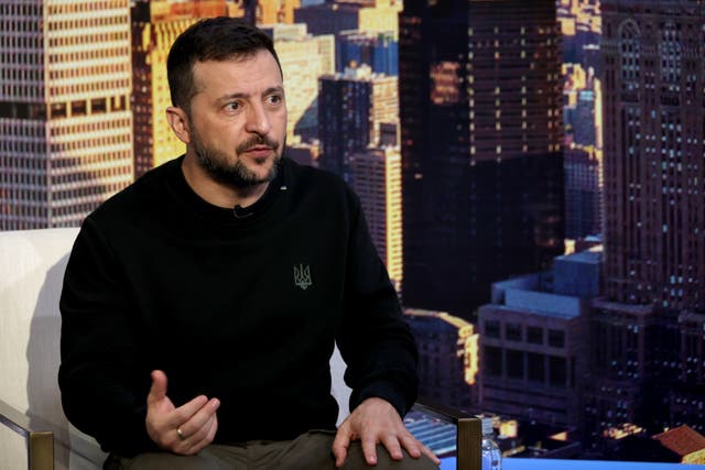 <p>Volodymyr Zelensky takes part in an interview in New York City</p>