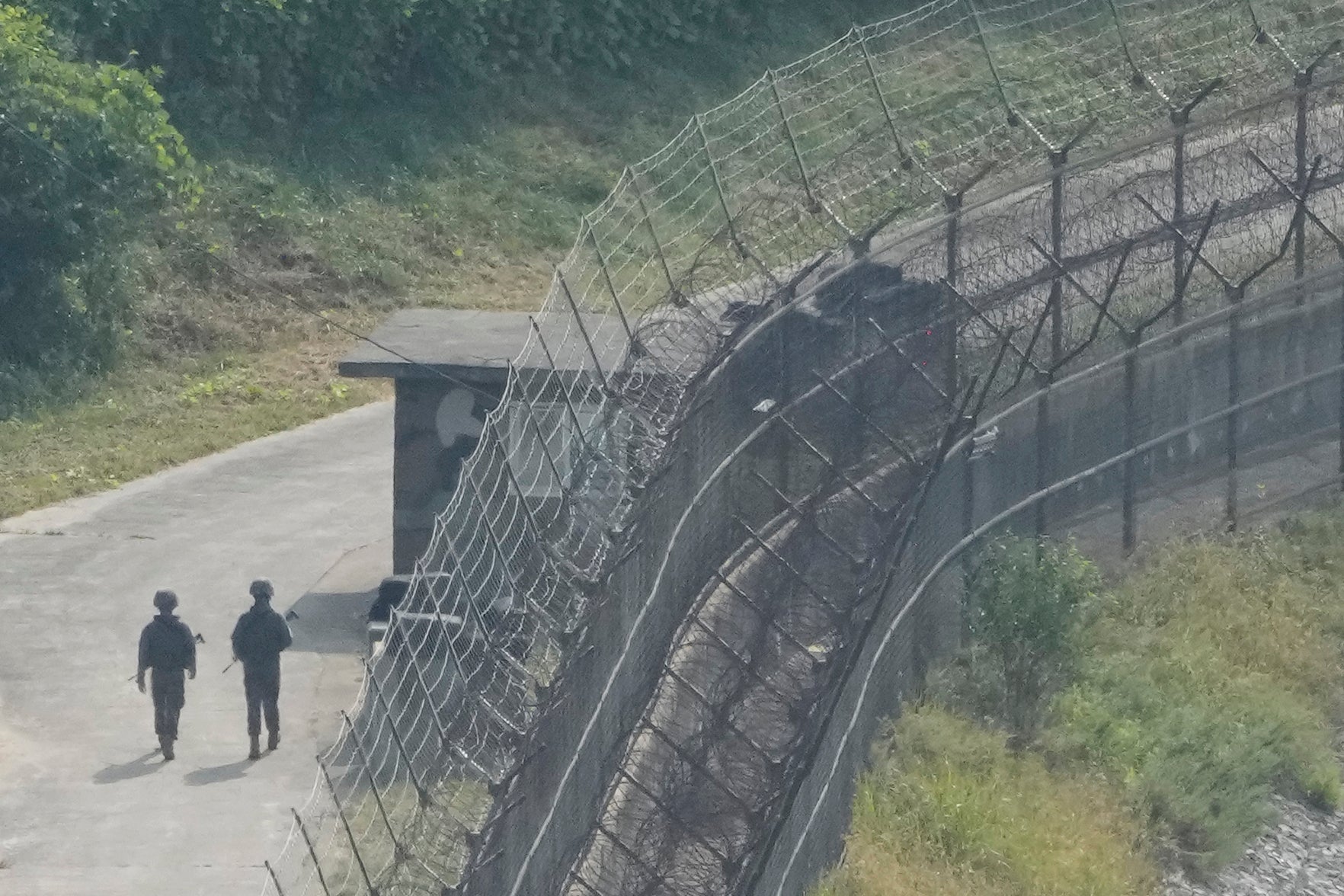 South Korean soldiers patrol near the border with South Korea in Paju on 10 October 2024