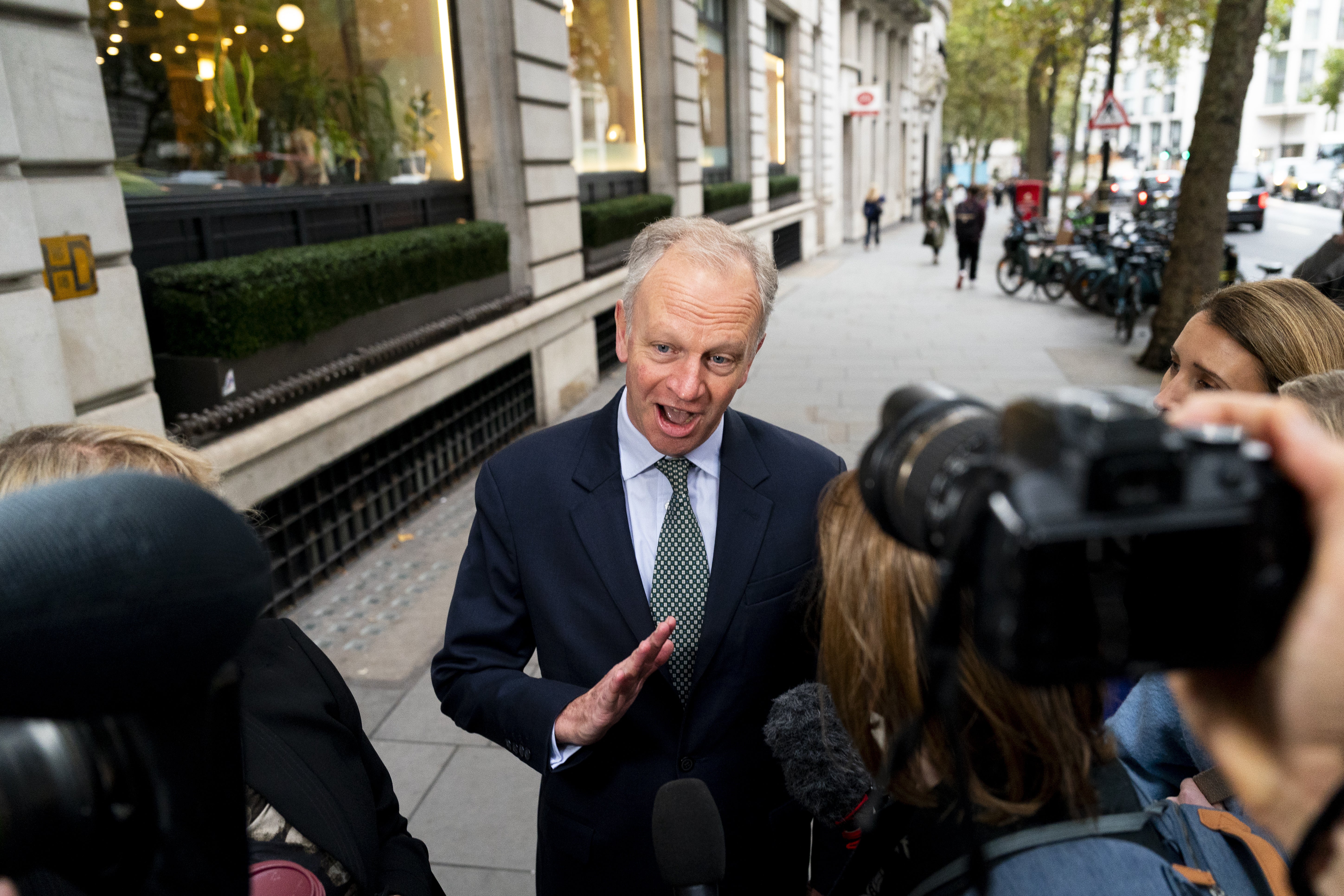 <p>Nick Read, chief executive of Post Office Ltd, speaking to the media as he arrives to give evidence to the Post Office Horizon IT inquiry at Aldwych House</p>
