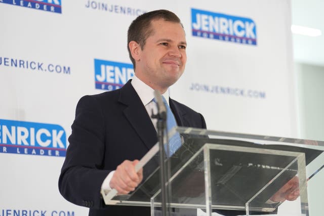 Conservative Party leadership candidate Robert Jenrick delivers a speech at Policy Exchange, in Westminster (Jordan Pettitt/PA)