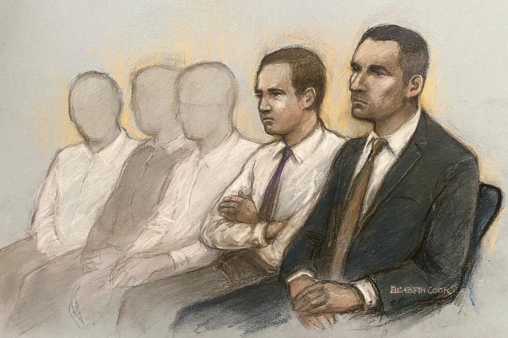Antony Snook, right, and Riley Tolliver, second right, and three teenagers who cannot be named are on trial charged with murder (Elizabeth Cook/PA)