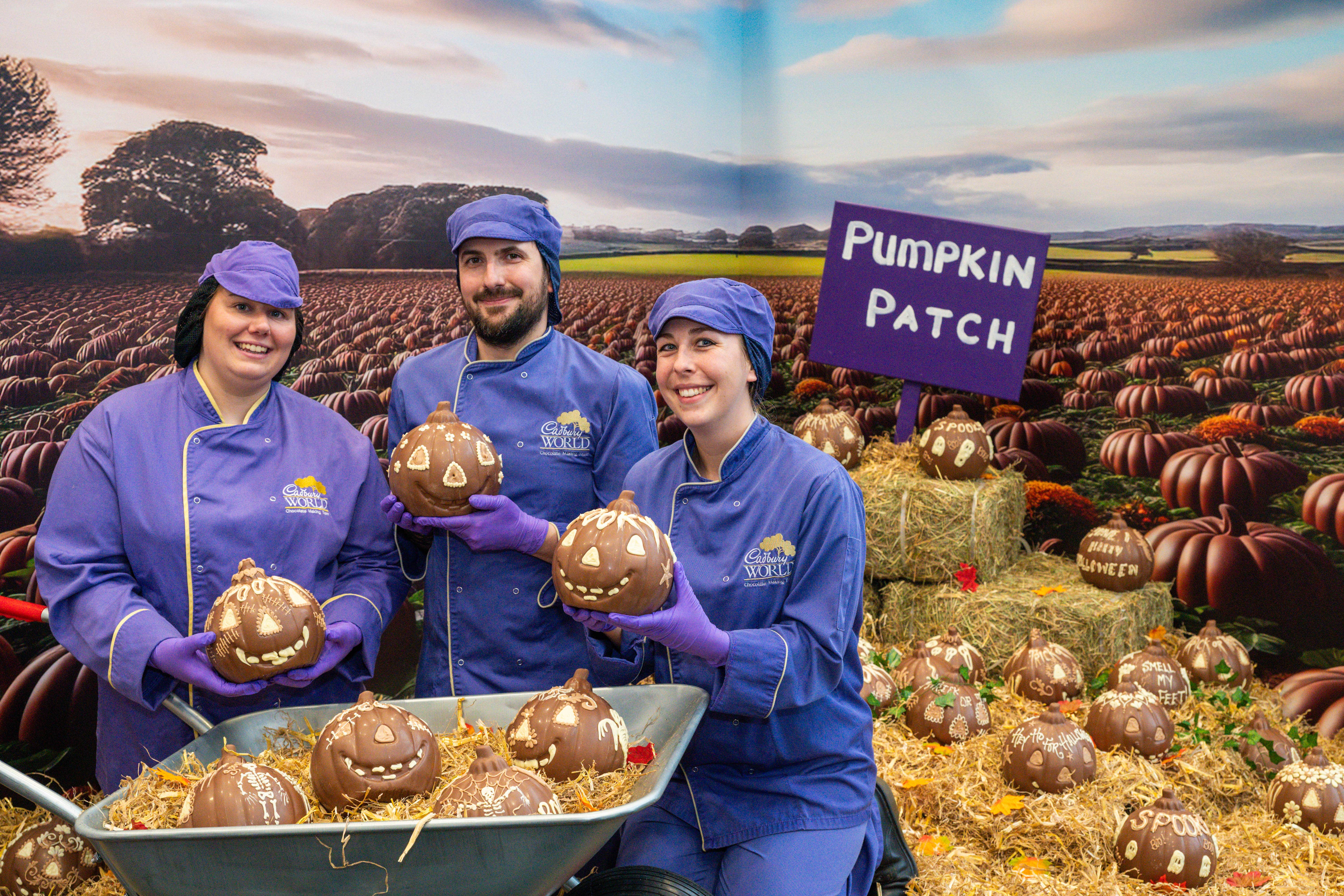 The display features 30 intricately hand-crafted chocolate pumpkins (Cadbury World/ PA)