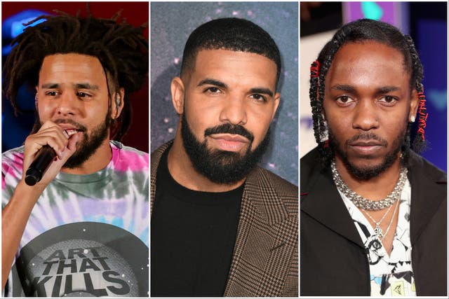 <p>J Cole, Drake and Kendrick Lamar</p>
