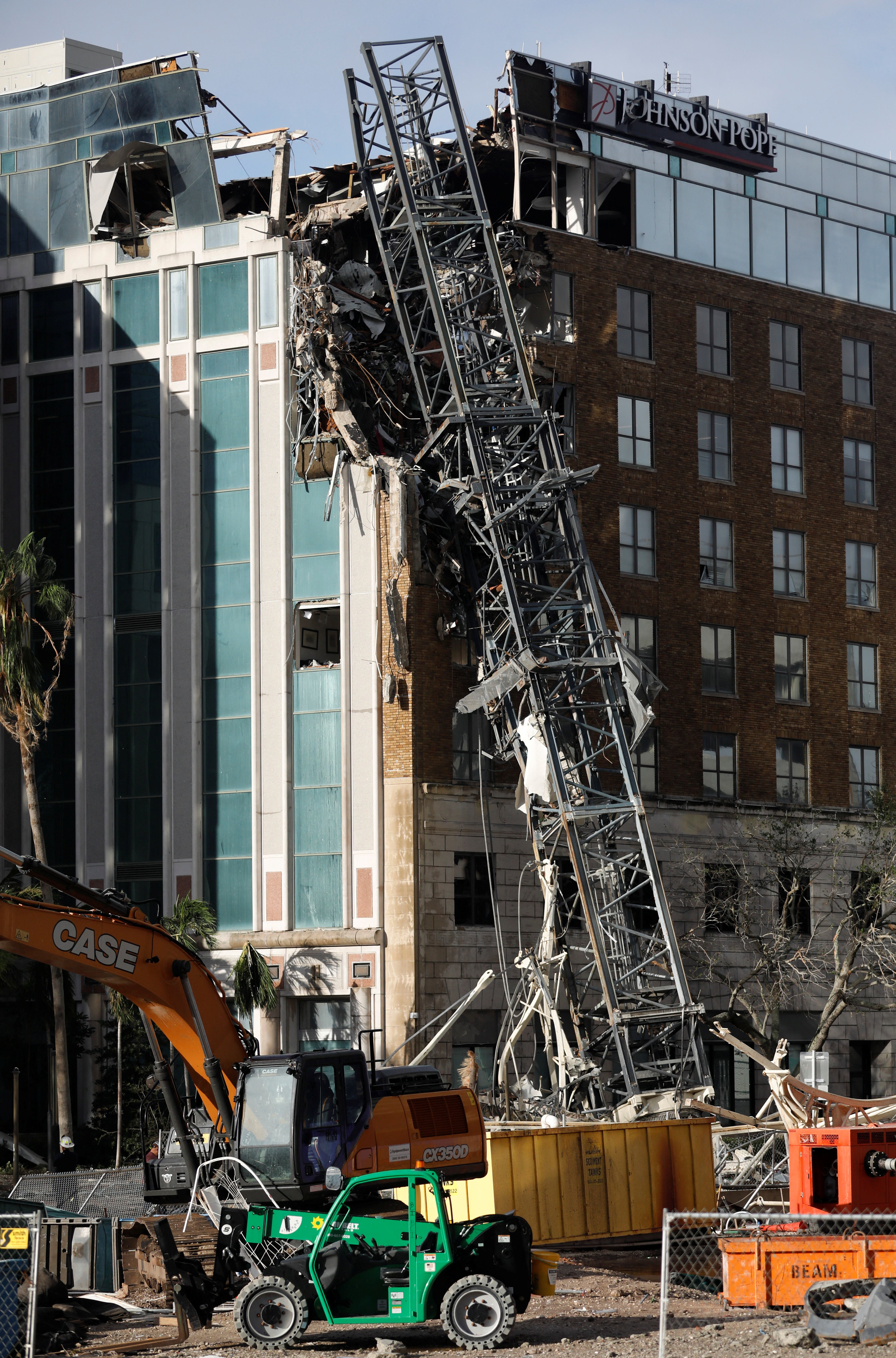 One of the most dramatic photos of the damage shows the wreckage of this office building in St Petersburg, Florida. The crane hit the building used by the Tampa Bay Times and sent debris flying into the road