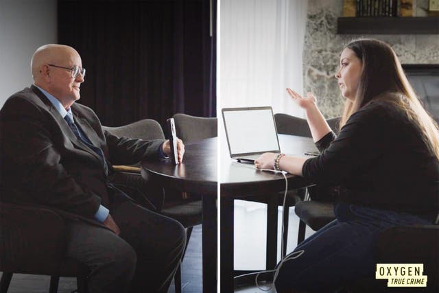 <p>Sarah Turney (right) questions her father Michael Turney (left) about what happened when her sister went missing in 2001 </p>