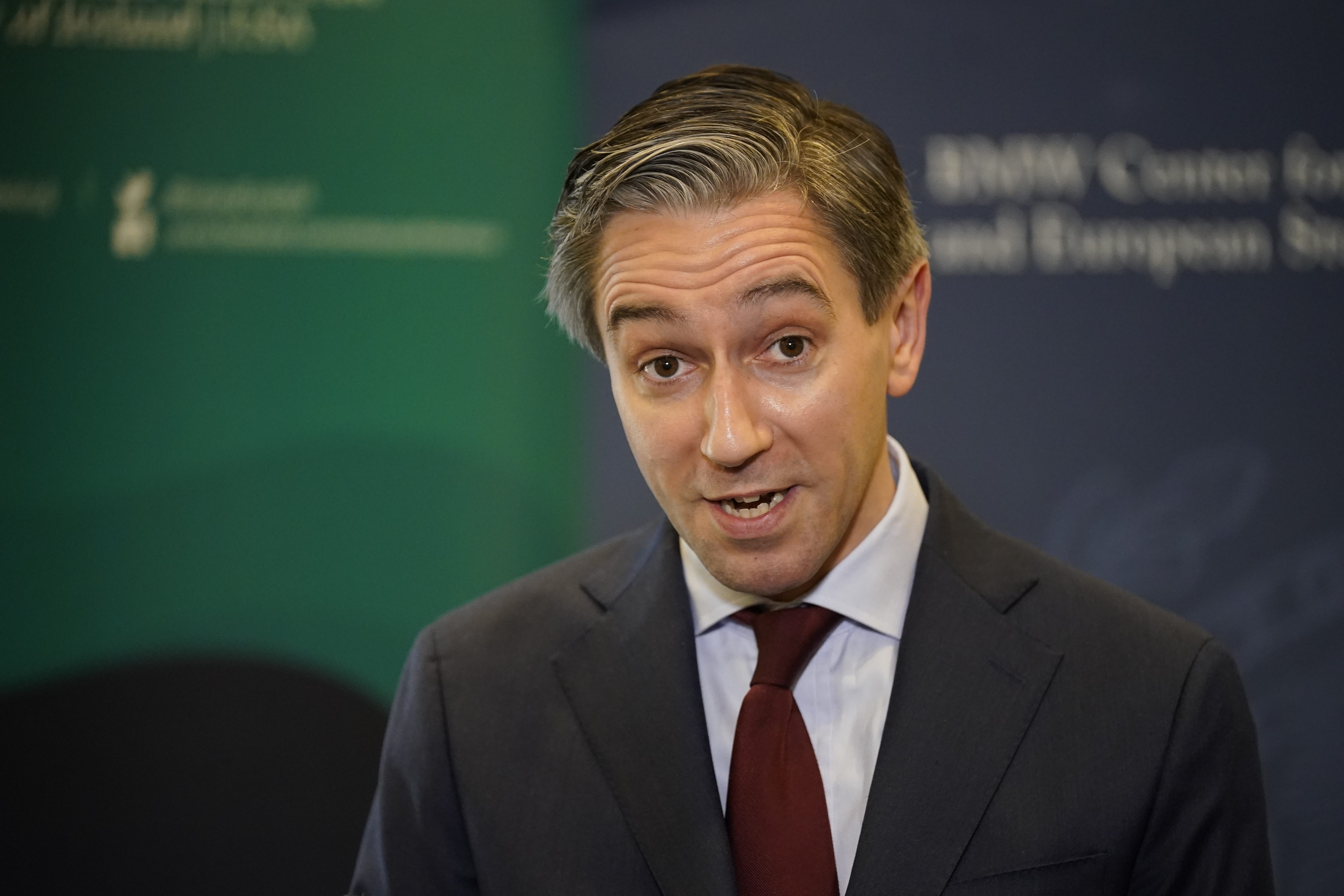 Taoiseach Simon Harris speaking to the media during a visit to Georgetown University in Washington, DC (Niall Carson/PA)