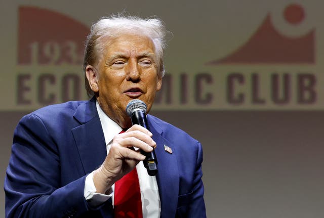 <p>Donald Trump speaking in October at the Detroit Economic Club, where he called for people convicted of fentanyl-related crimes to face the death penalty</p>