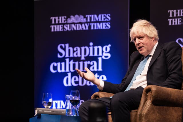 <p>Boris Johnson at the Cheltenham Literature Festival (Still Moving Media for Cheltenham Festivals/PA)</p>