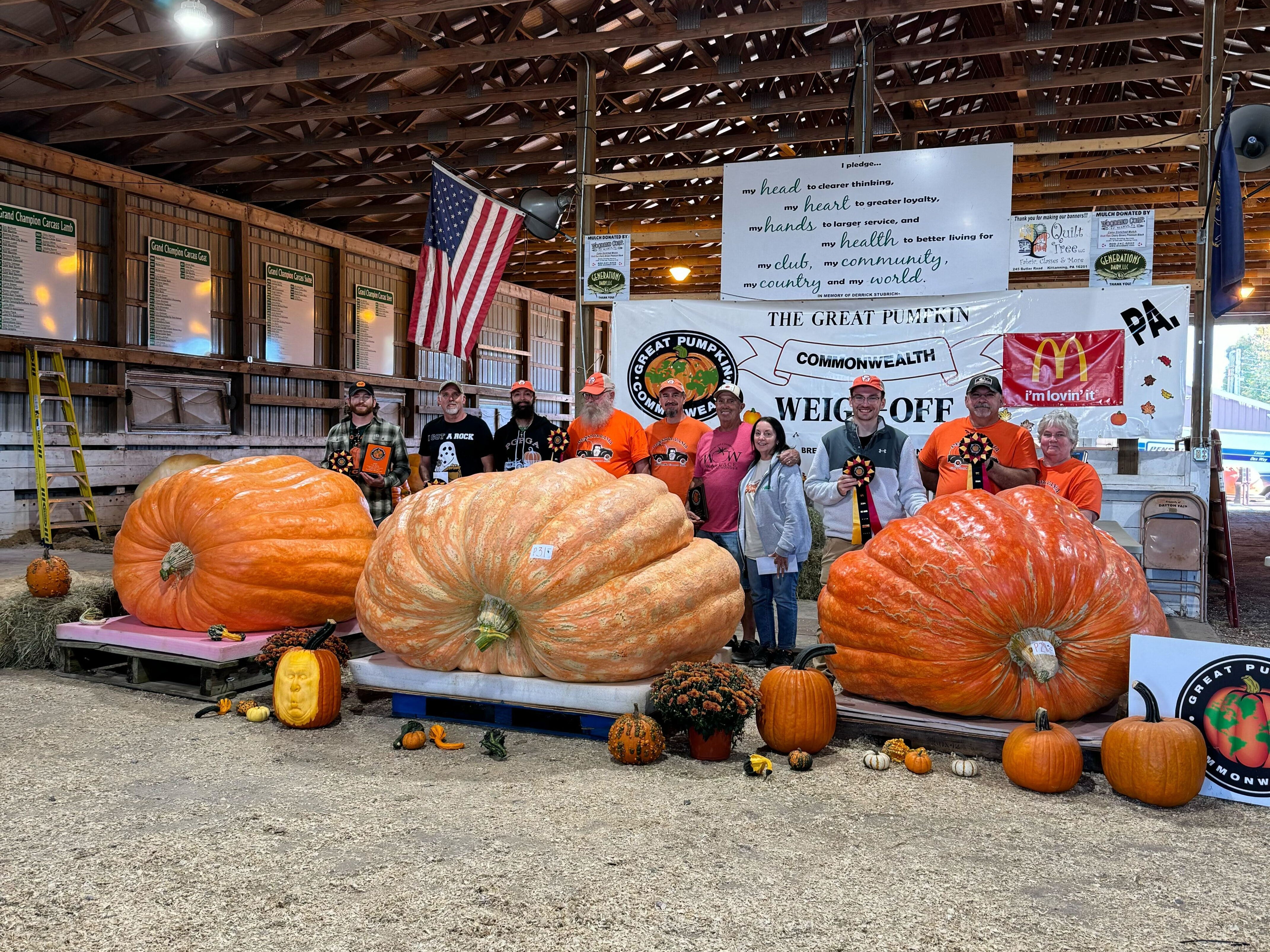 Winners at the 2024 annual Pennsylvania Giant Pumpkin Growers Association weigh-off