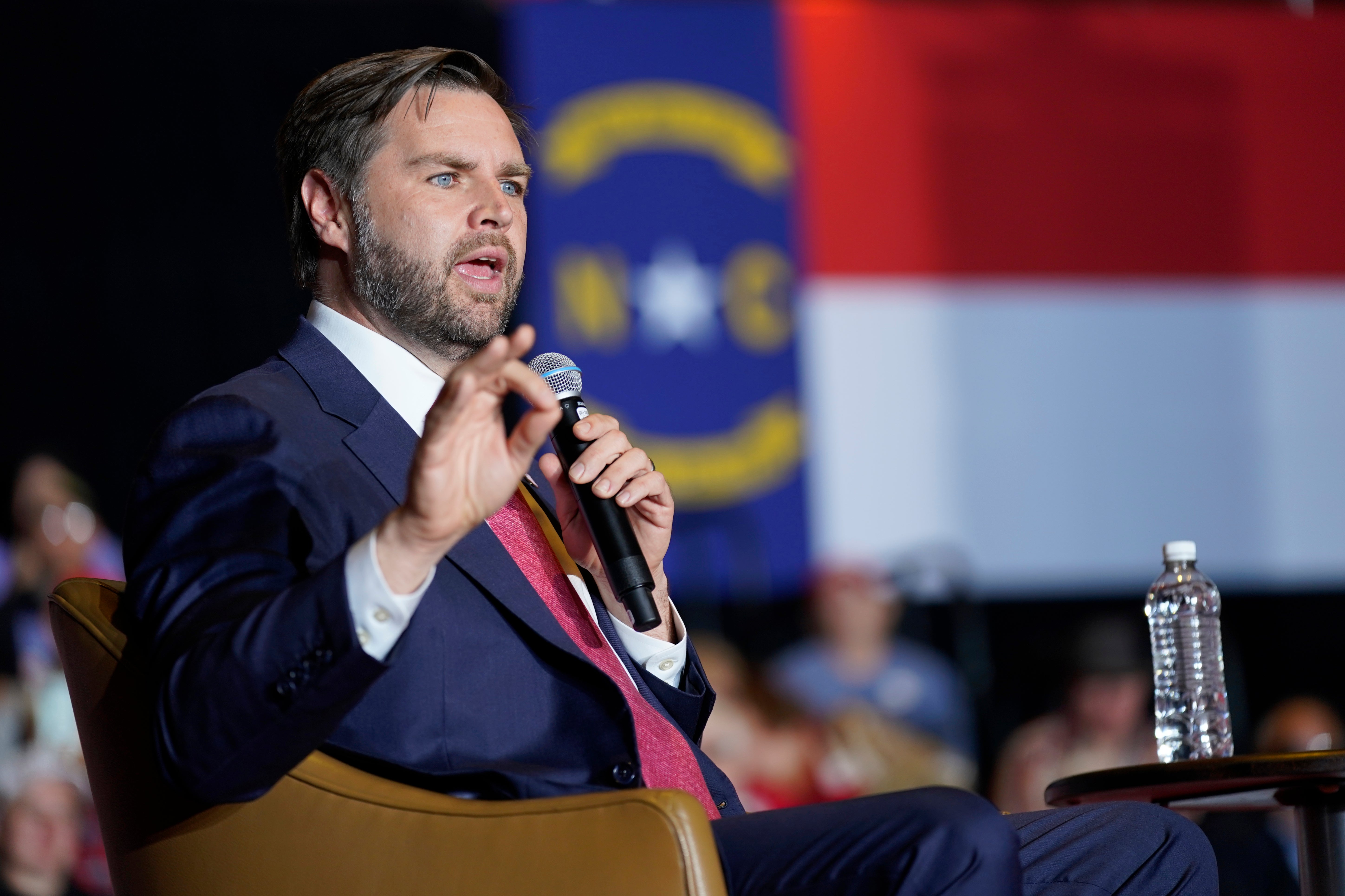 Republican vice president nominee Sen. JD Vance, R-Ohio, speaks during a campaign event in Greensboro, N.C., Thursday, Oct. 10, 2024