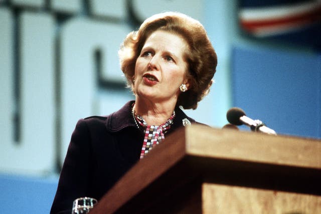 Margaret Thatcher giving a speech during the Conservative Party Conference in Brighton (PA)