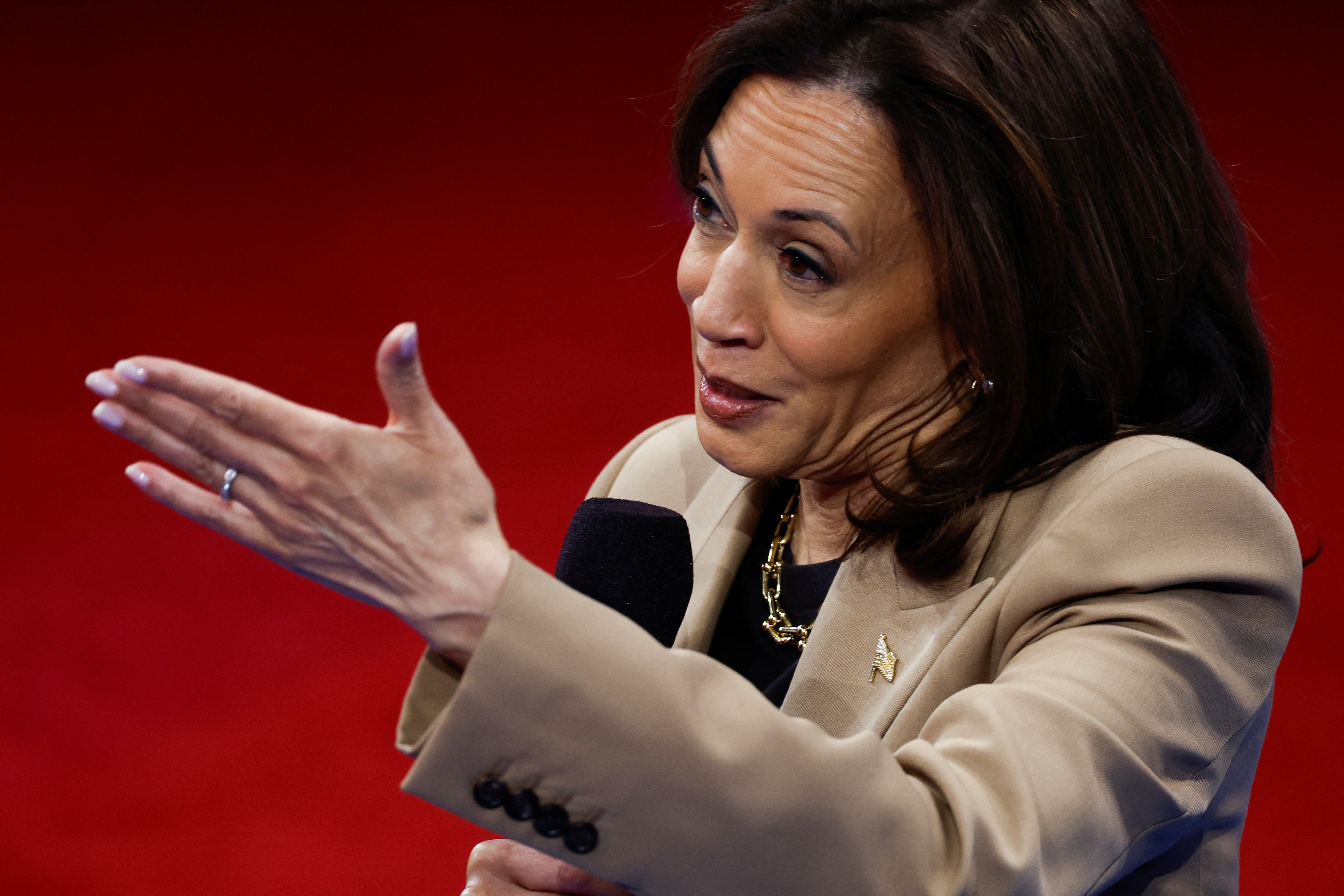 Vice President and Democratic presidential nominee Kamala Harris participates in a town hall presented by Spanish-language network Univision at University of Nevada, Las Vegas, Nevada