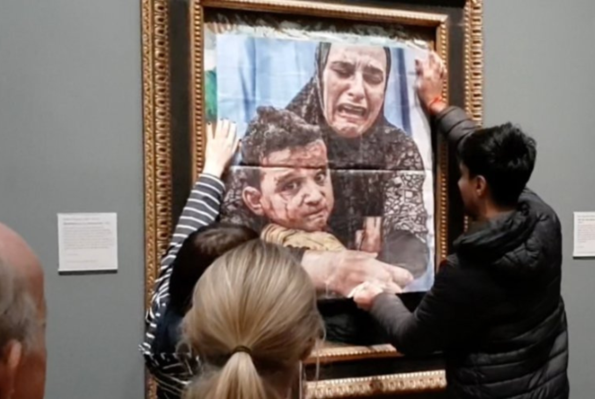 Picasso’s ‘Motherhood’ covered with picture of Palestinian mother and child in Gaza protest