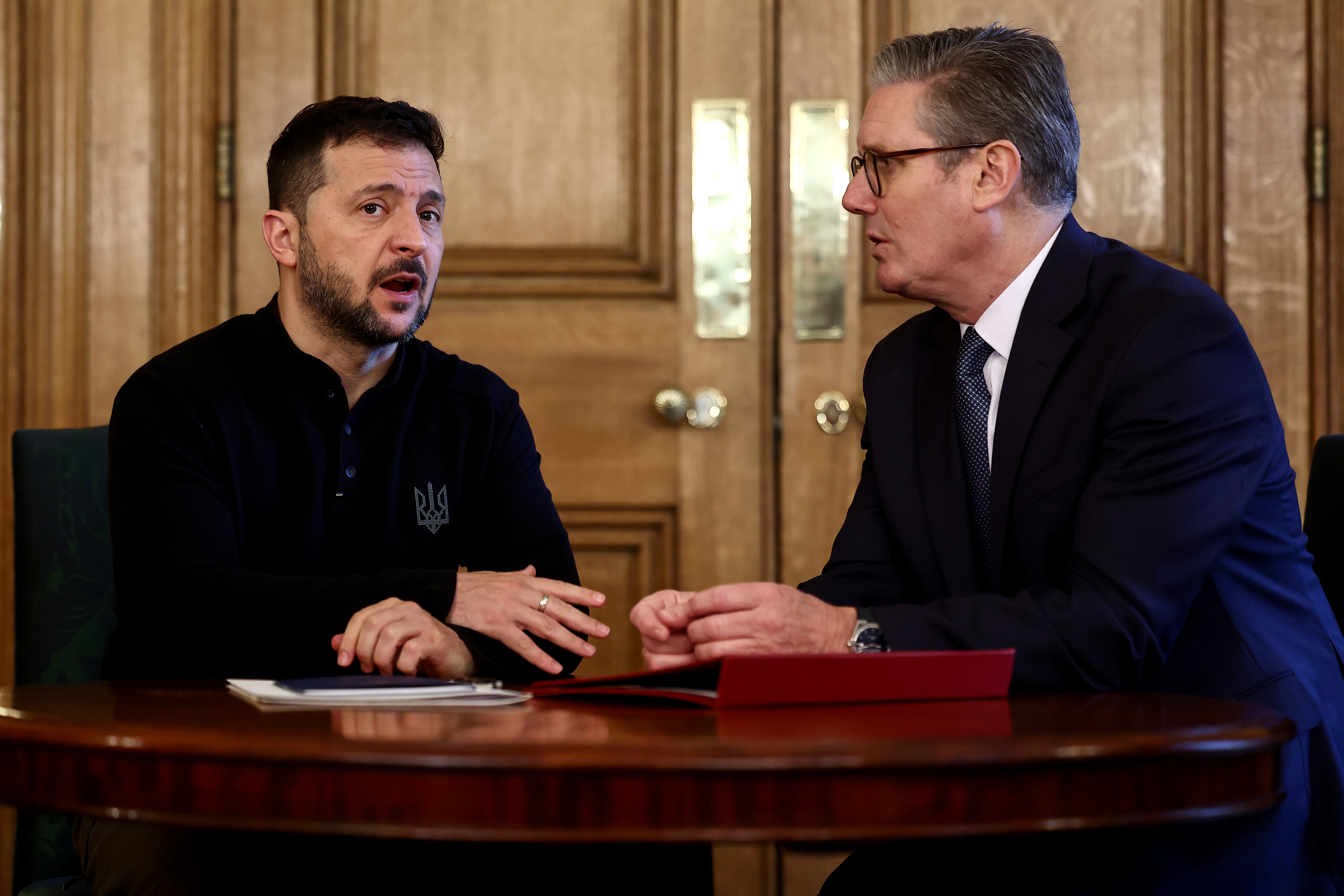 Starmer and Zelensky speak during a bilateral meeting at 10 Downing Street