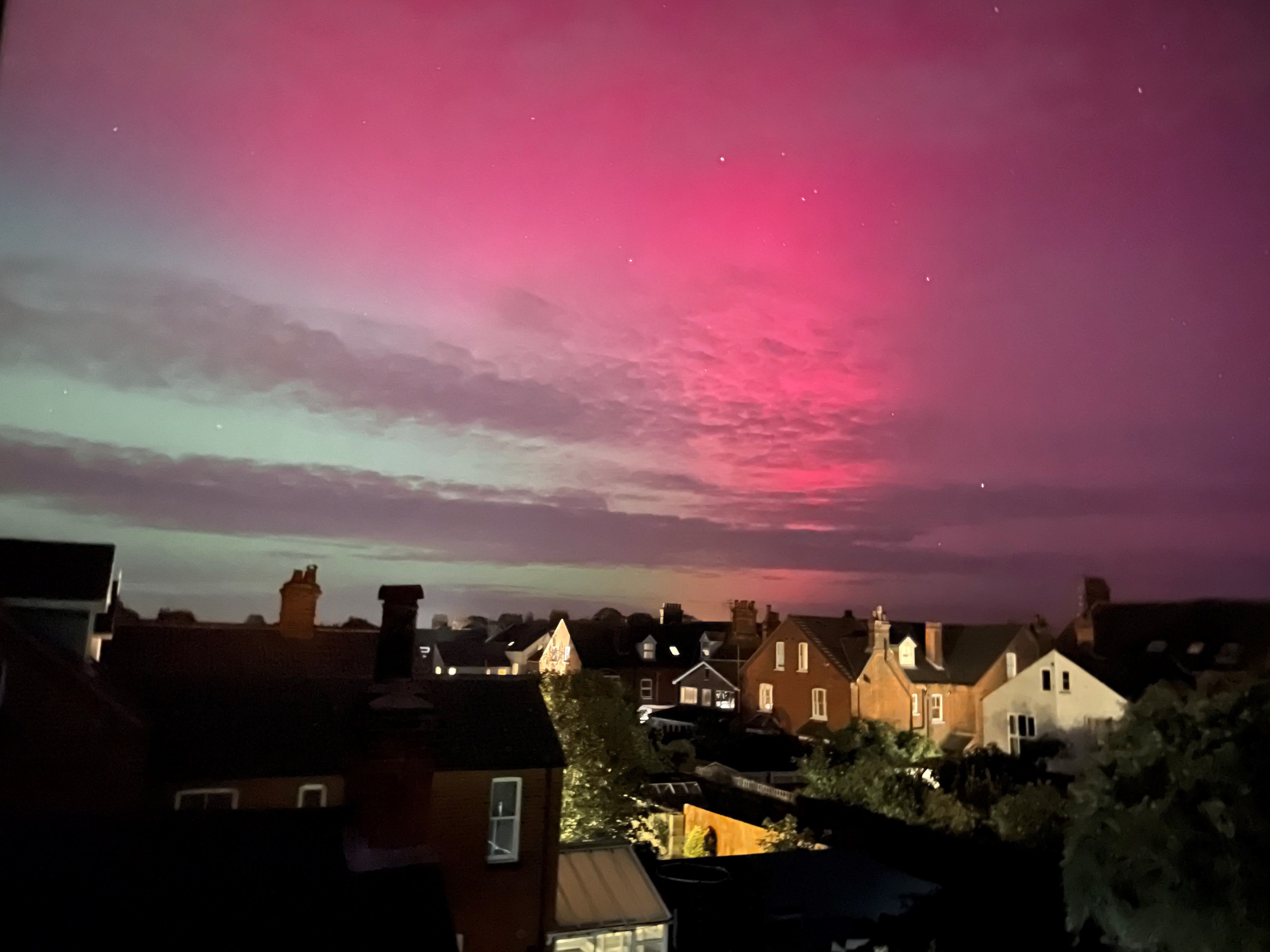 The aurora borealis visible in the skies over Felixstowe