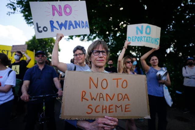 <p>Demonstrators at a removal centre at Gatwick protest against plans to send migrants to Rwanda two years ago </p>